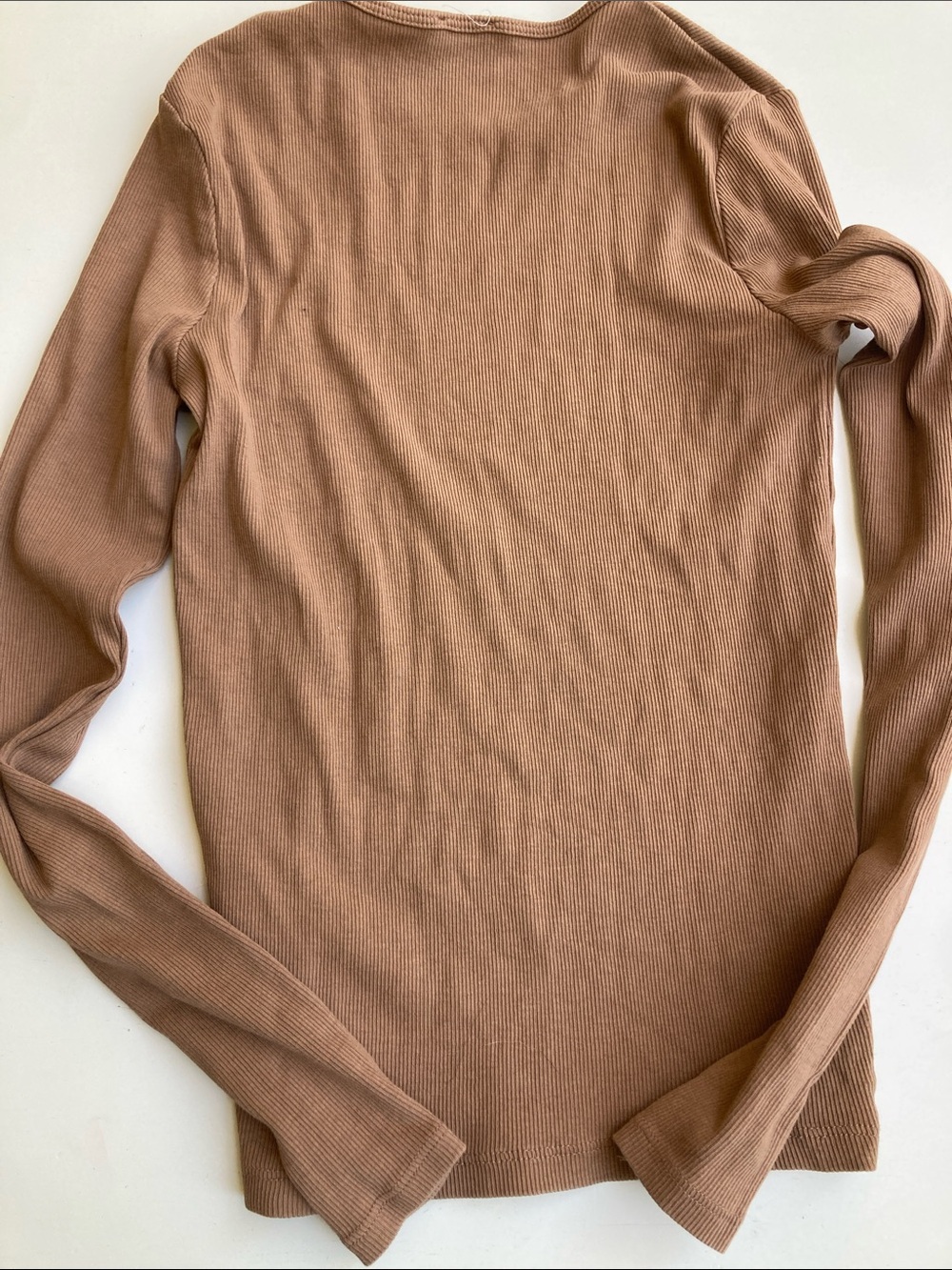 Cotton On Tan Brown Ribbed Long Sleeve Crewneck Top Women’s Knit Shirt - Picture 6 of 6